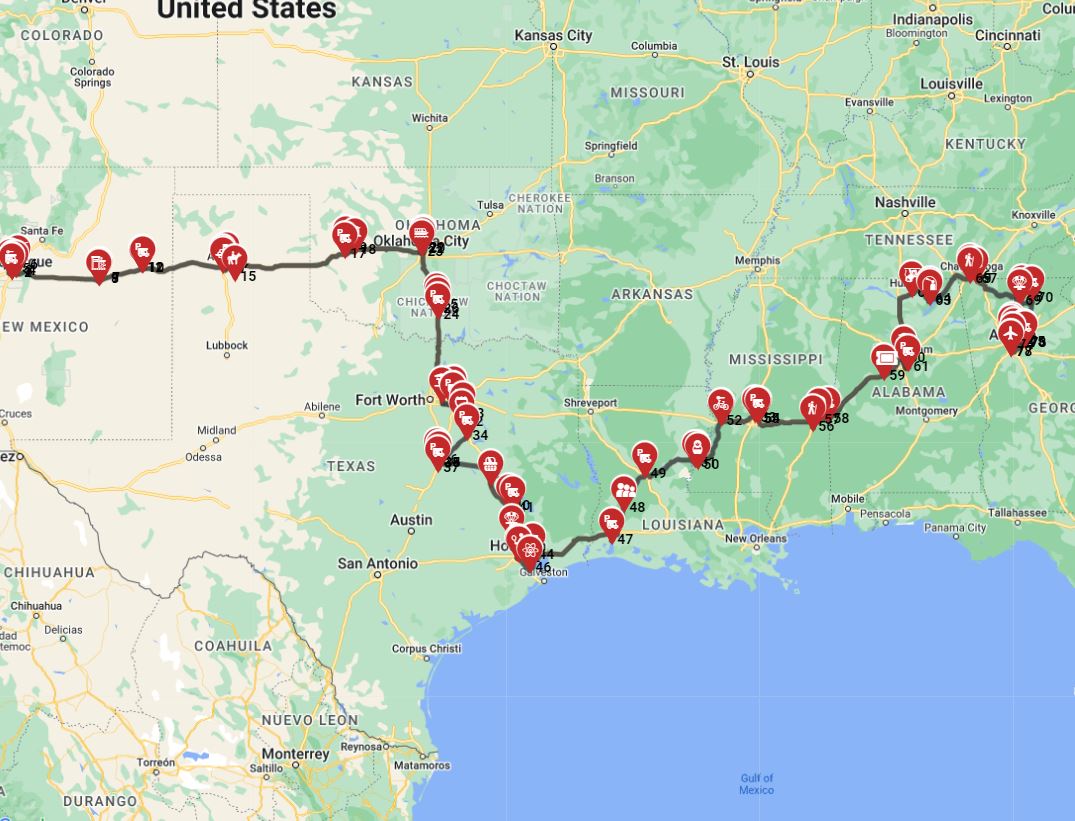 Map for Albuquerque to Atlanta